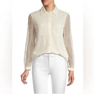 Joie Merredin Circle Crochet Lace Eyelet Button Blouse Ivory LARGE Long Sleeve